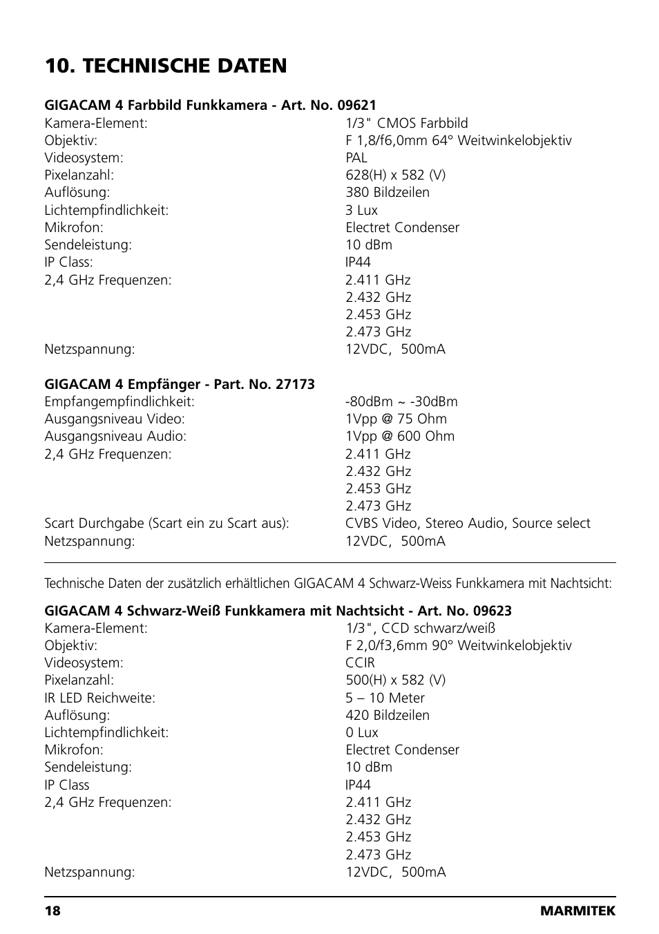 Technische daten | Marmitek MEGACAM4 User Manual | Page 18 / 36