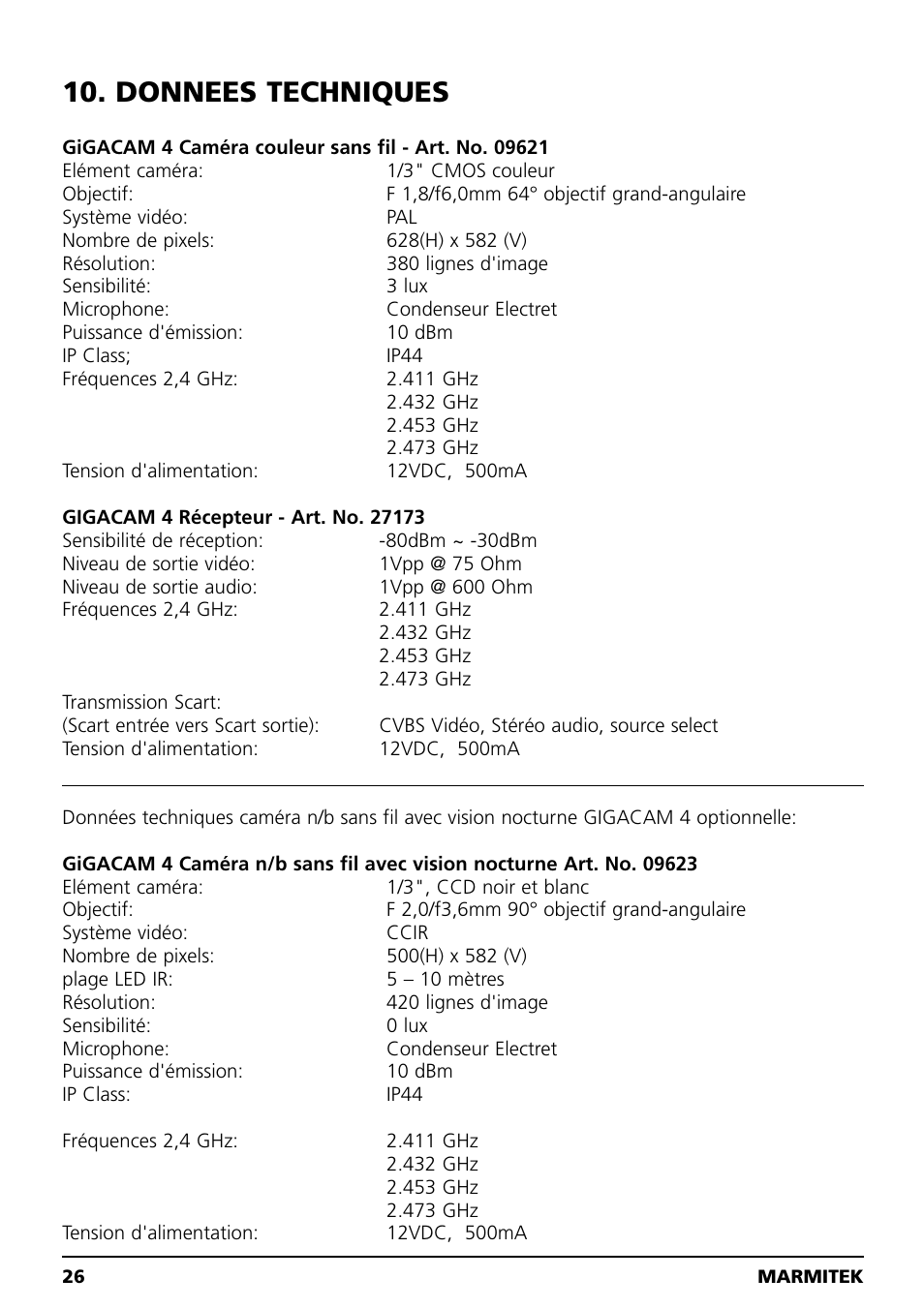 Donnees techniques | Marmitek MEGACAM4 User Manual | Page 26 / 36