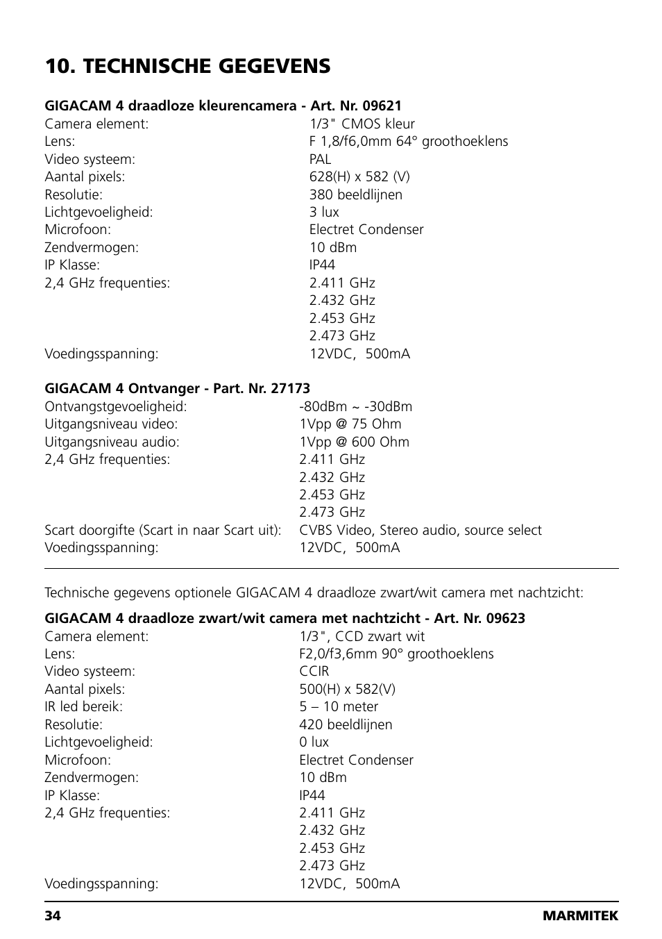 Technische gegevens | Marmitek MEGACAM4 User Manual | Page 34 / 36