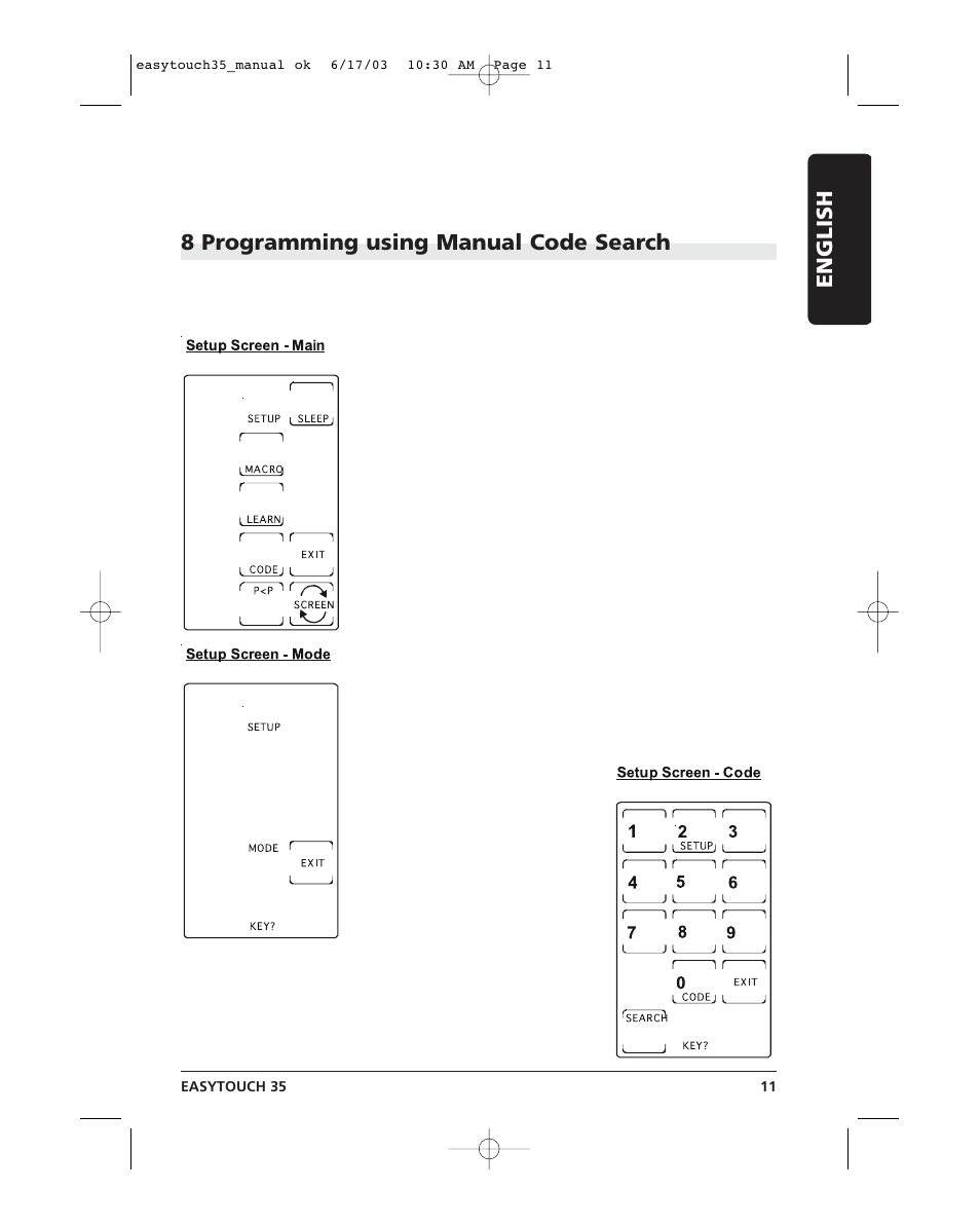 Easytouch 11.pdf, 8 programming using manual code search, English | Marmitek EasyTouch35 User Manual | Page 11 / 25