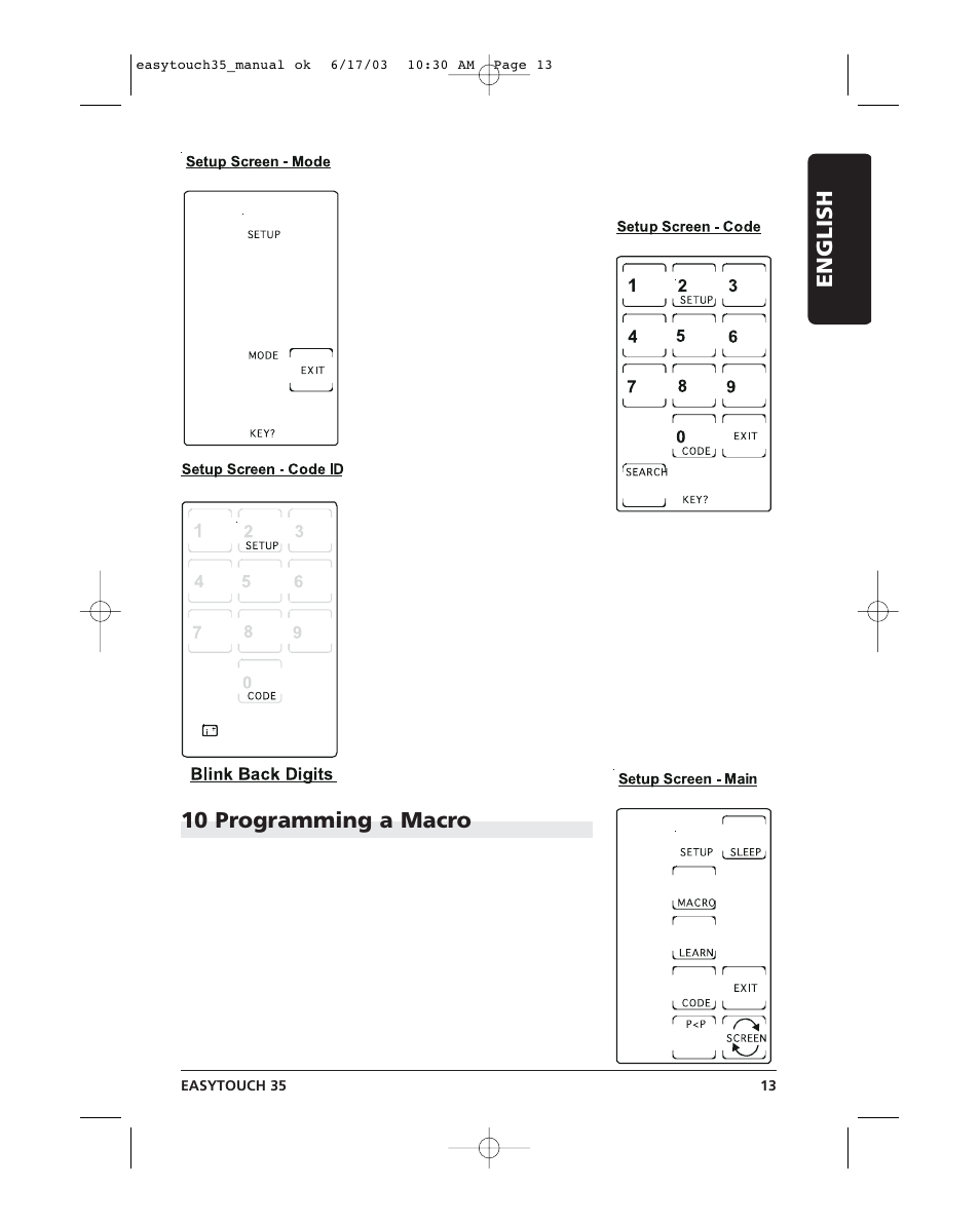 Easytouch 13.pdf, 10 programming a macro, English | Marmitek EasyTouch35 User Manual | Page 13 / 25