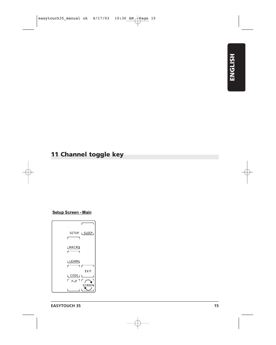 Easytouch 15.pdf, 11 channel toggle key, English | Marmitek EasyTouch35 User Manual | Page 15 / 25