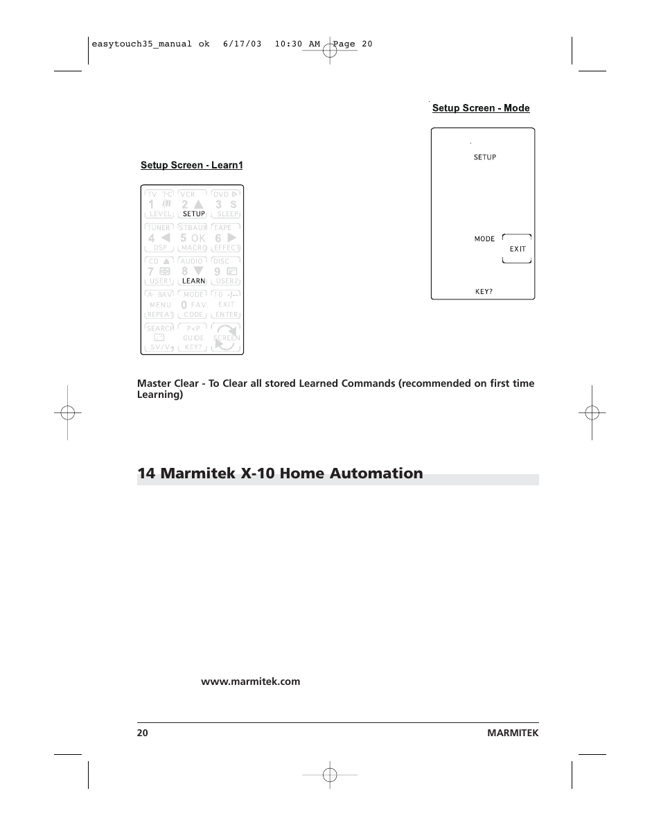 Easytouch 20.pdf, 14 marmitek x-10 home automation | Marmitek EasyTouch35 User Manual | Page 20 / 25