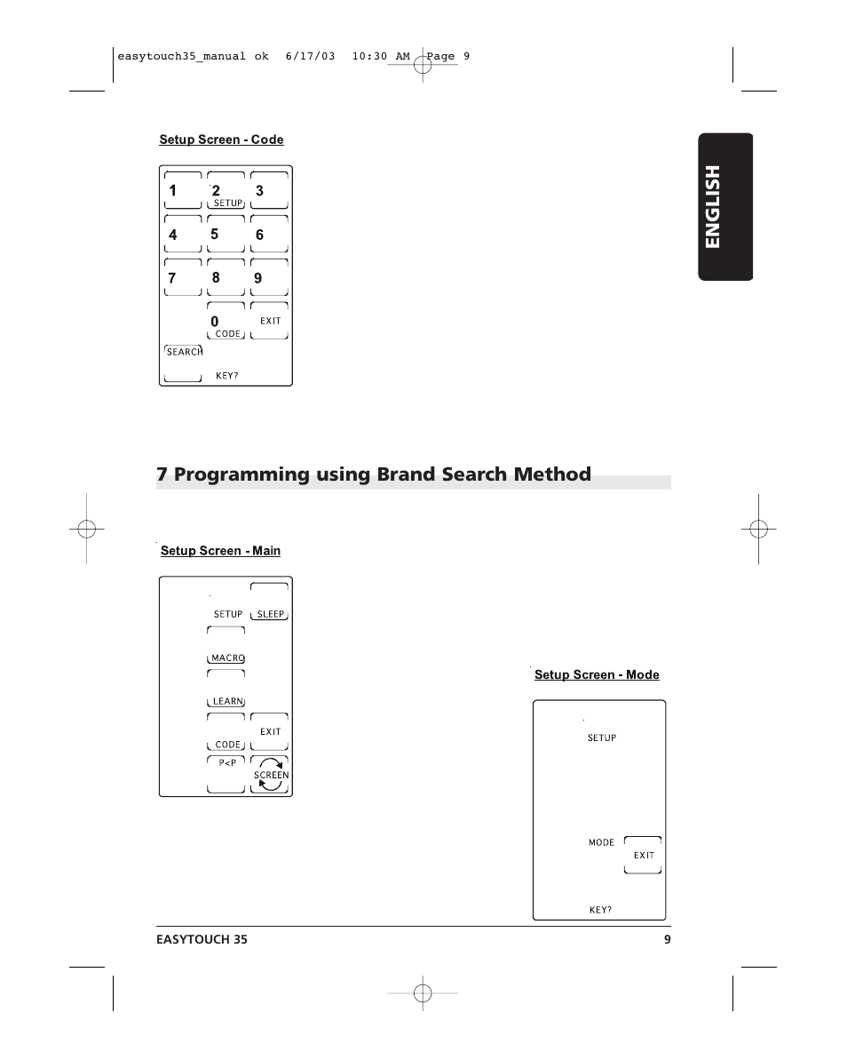 Easytouch 9.pdf, 7 programming using brand search method, English | Marmitek EasyTouch35 User Manual | Page 9 / 25