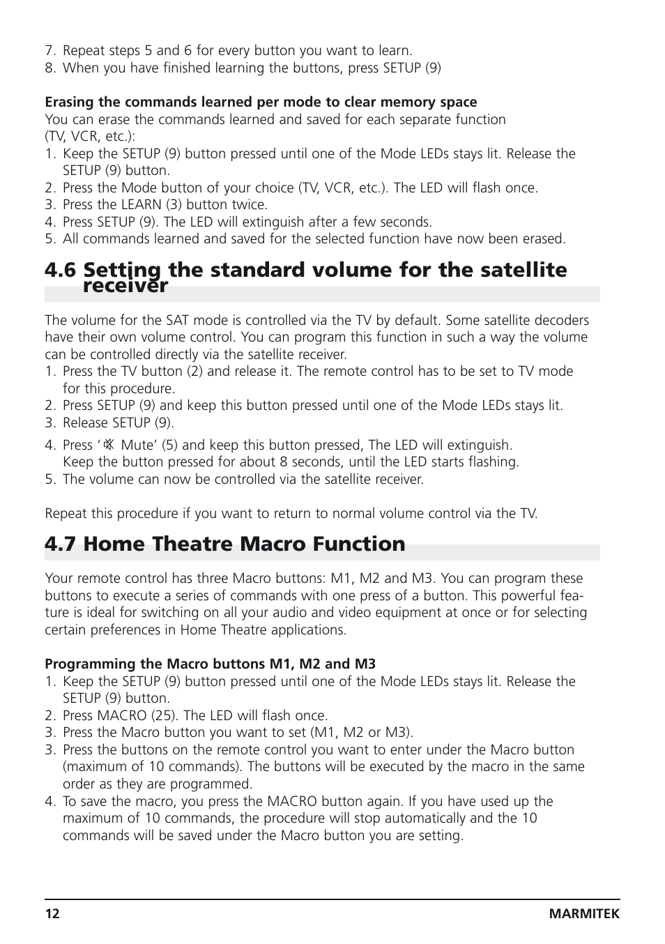 7 home theatre macro function | Marmitek Easycontrol 8 User Manual | Page 12 / 56