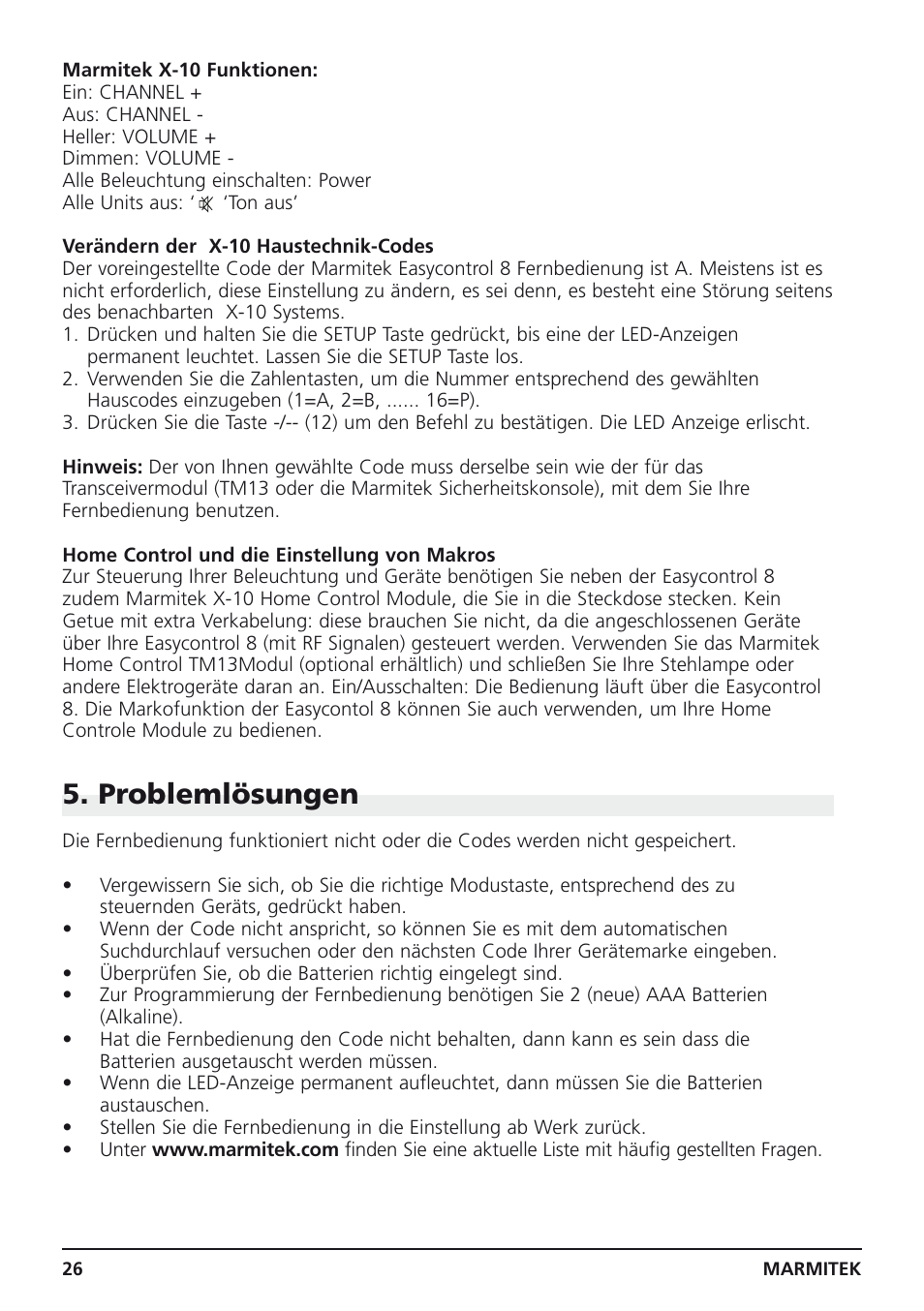 Problemlösungen | Marmitek Easycontrol 8 User Manual | Page 26 / 56