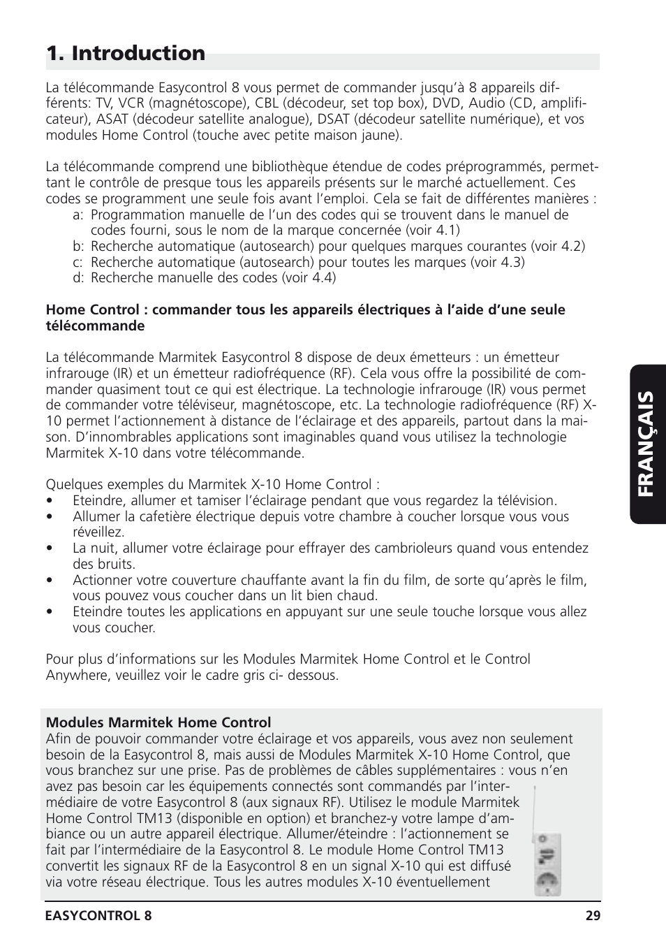 Français 1. introduction | Marmitek Easycontrol 8 User Manual | Page 29 / 56