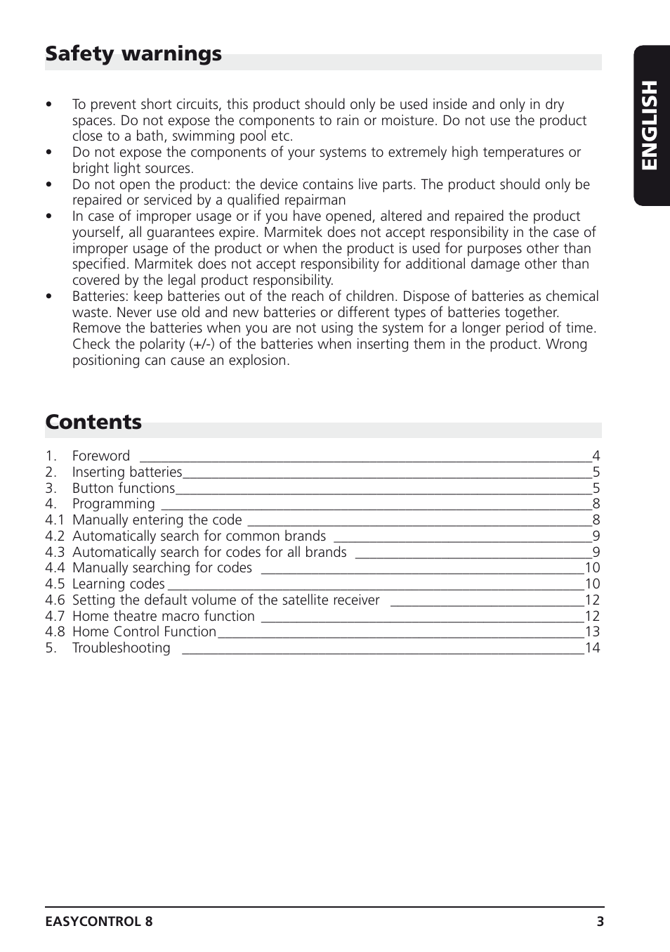 Marmitek Easycontrol 8 User Manual | Page 3 / 56