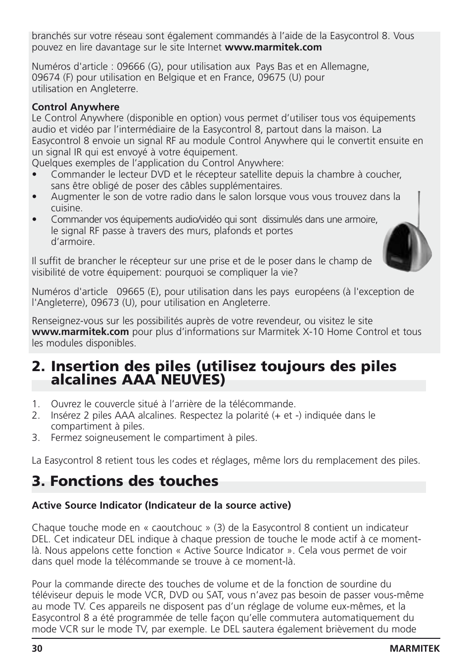 Fonctions des touches | Marmitek Easycontrol 8 User Manual | Page 30 / 56