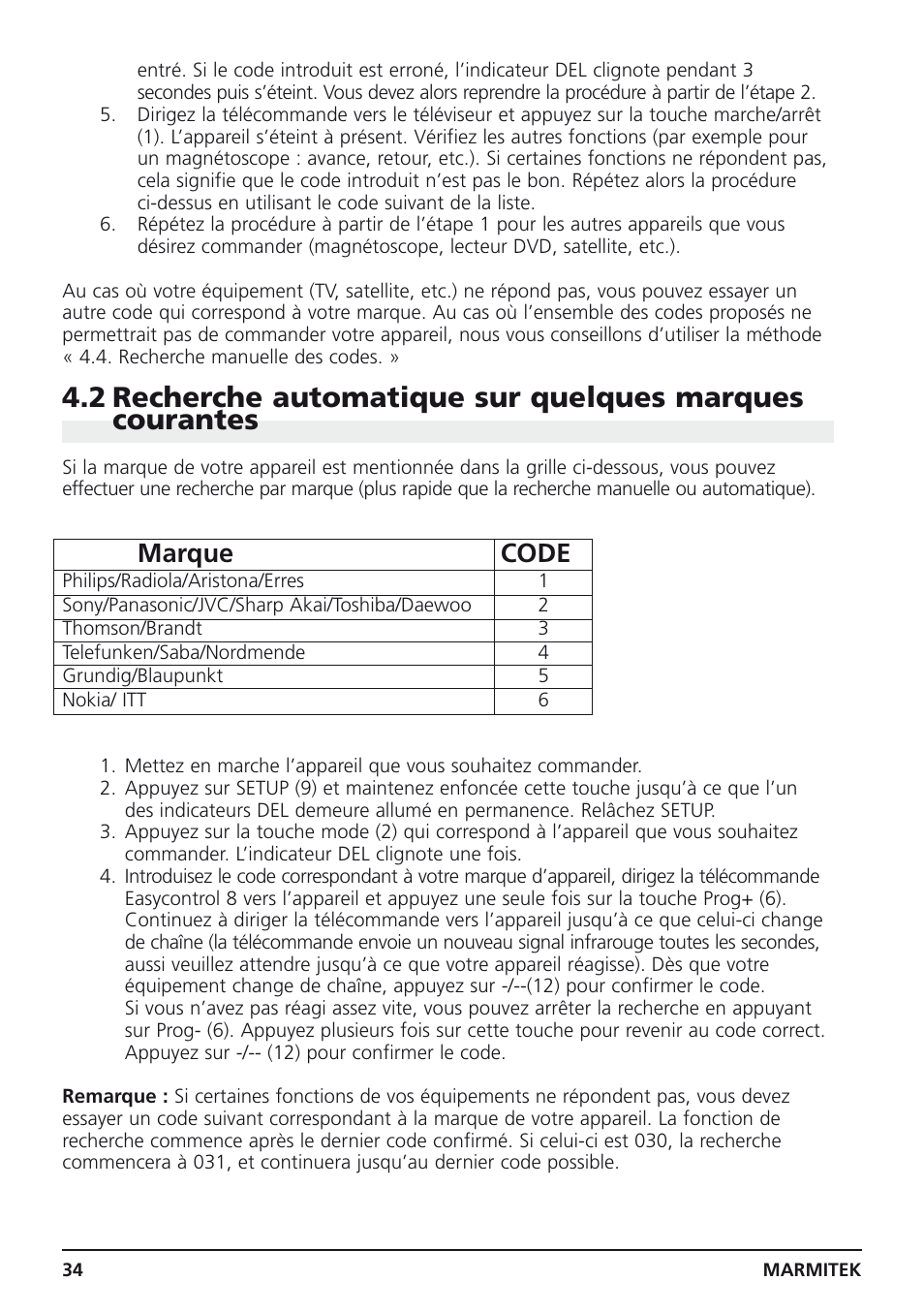 Marque code | Marmitek Easycontrol 8 User Manual | Page 34 / 56