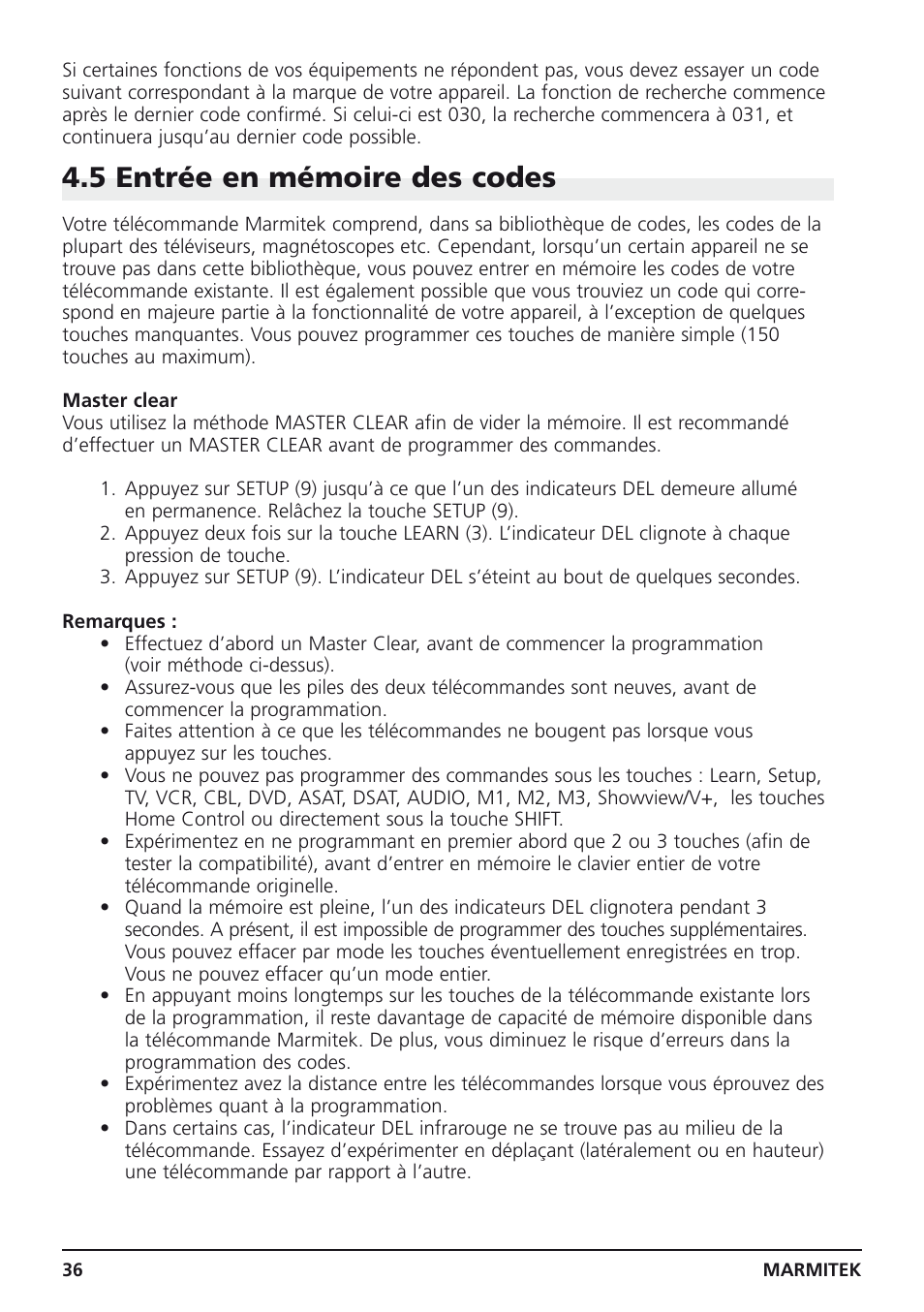 5 entrée en mémoire des codes | Marmitek Easycontrol 8 User Manual | Page 36 / 56