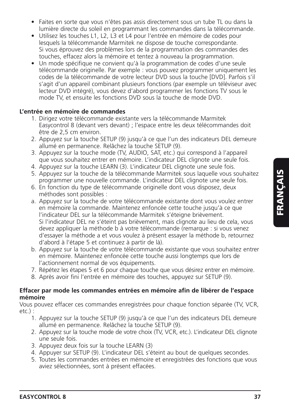 Français | Marmitek Easycontrol 8 User Manual | Page 37 / 56