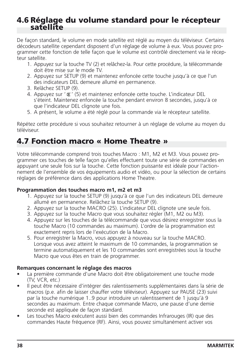 7 fonction macro « home theatre | Marmitek Easycontrol 8 User Manual | Page 38 / 56