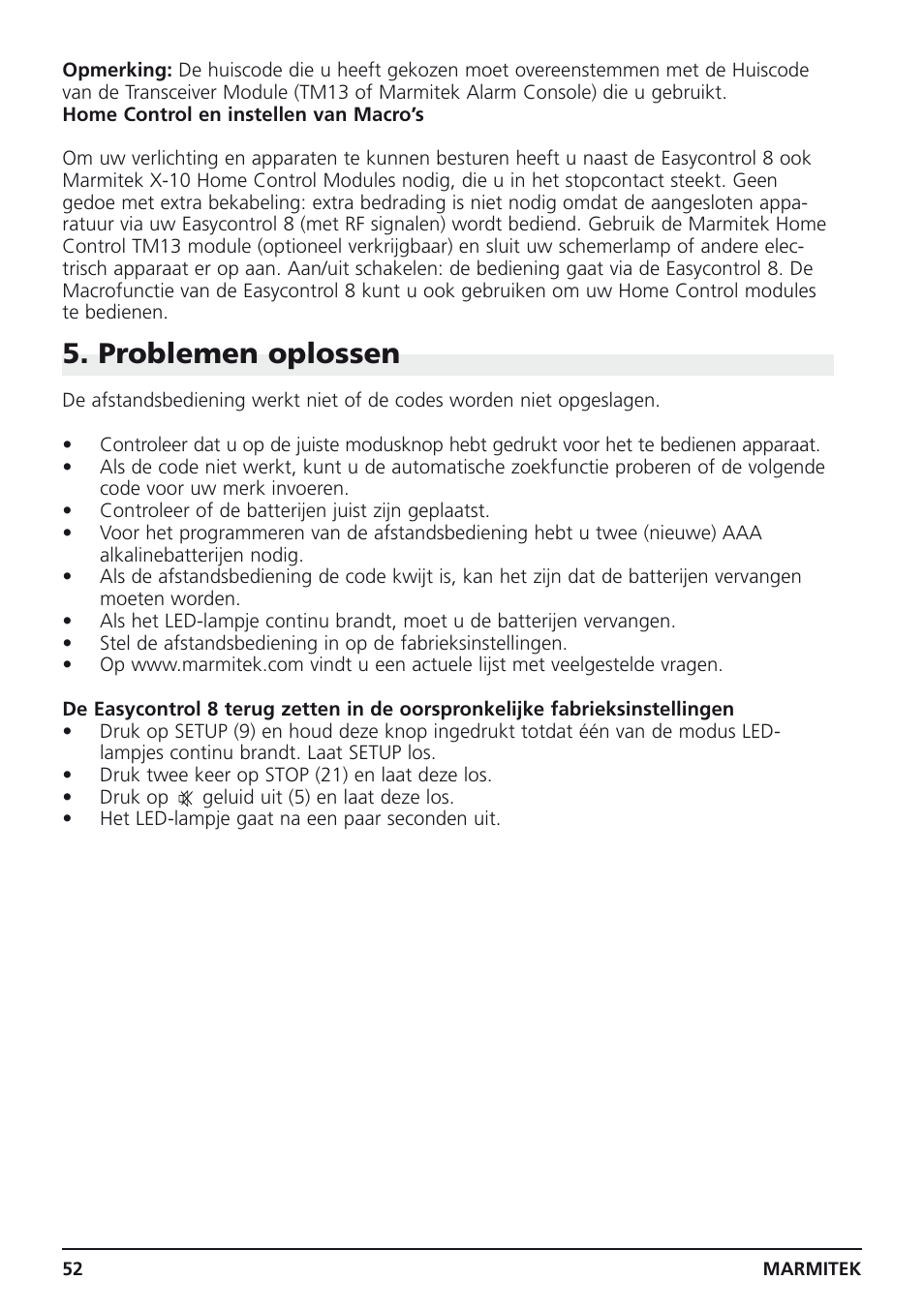 Problemen oplossen | Marmitek Easycontrol 8 User Manual | Page 52 / 56