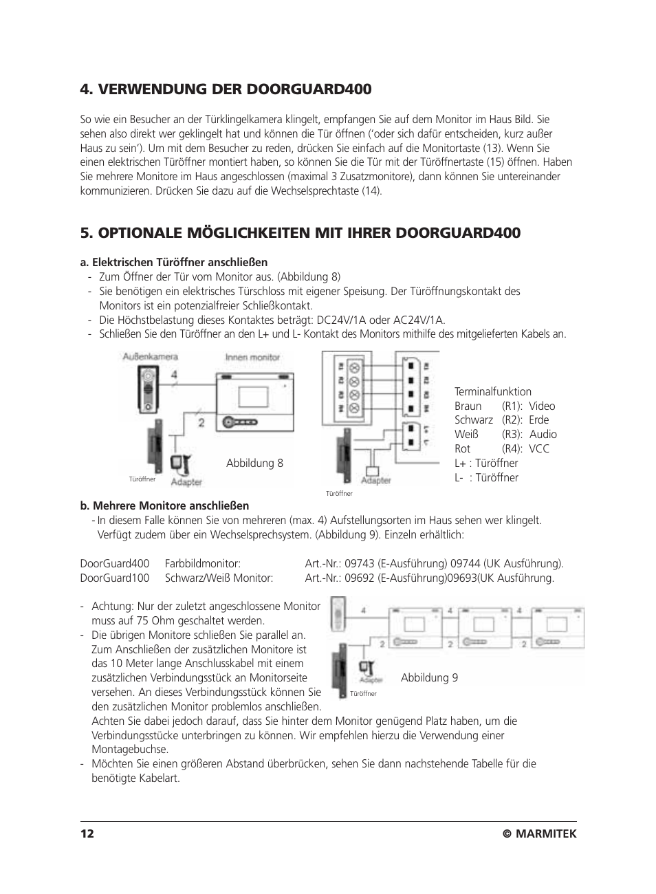 Verwendung der doorguard400, Optionale möglichkeiten mit ihrer doorguard400 | Marmitek VIDEO DOORPHONE User Manual | Page 12 / 40