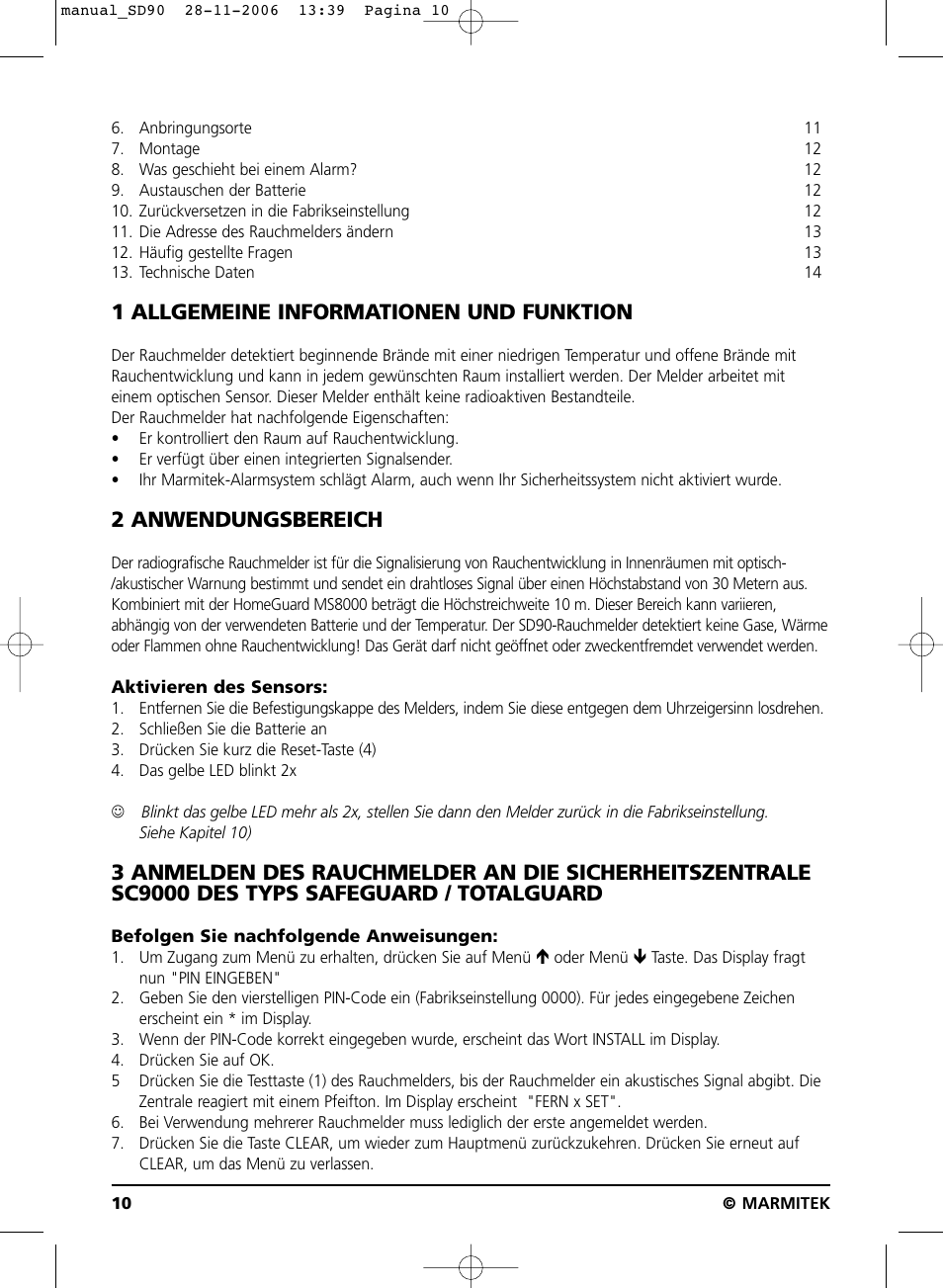1 allgemeine informationen und funktion, 2 anwendungsbereich | Marmitek SD90 User Manual | Page 10 / 40