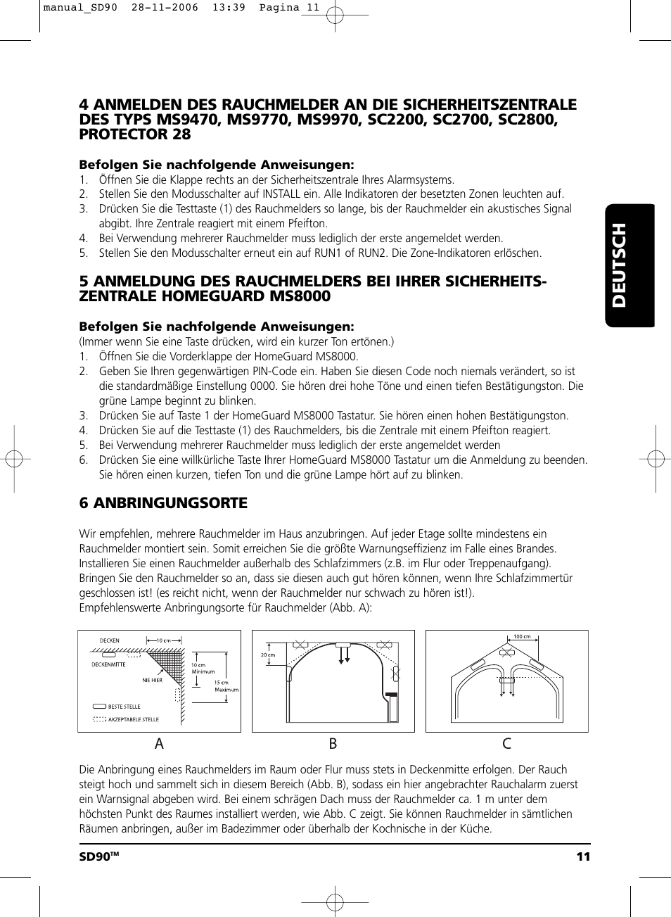 Deutsch, 6 anbringungsorte | Marmitek SD90 User Manual | Page 11 / 40
