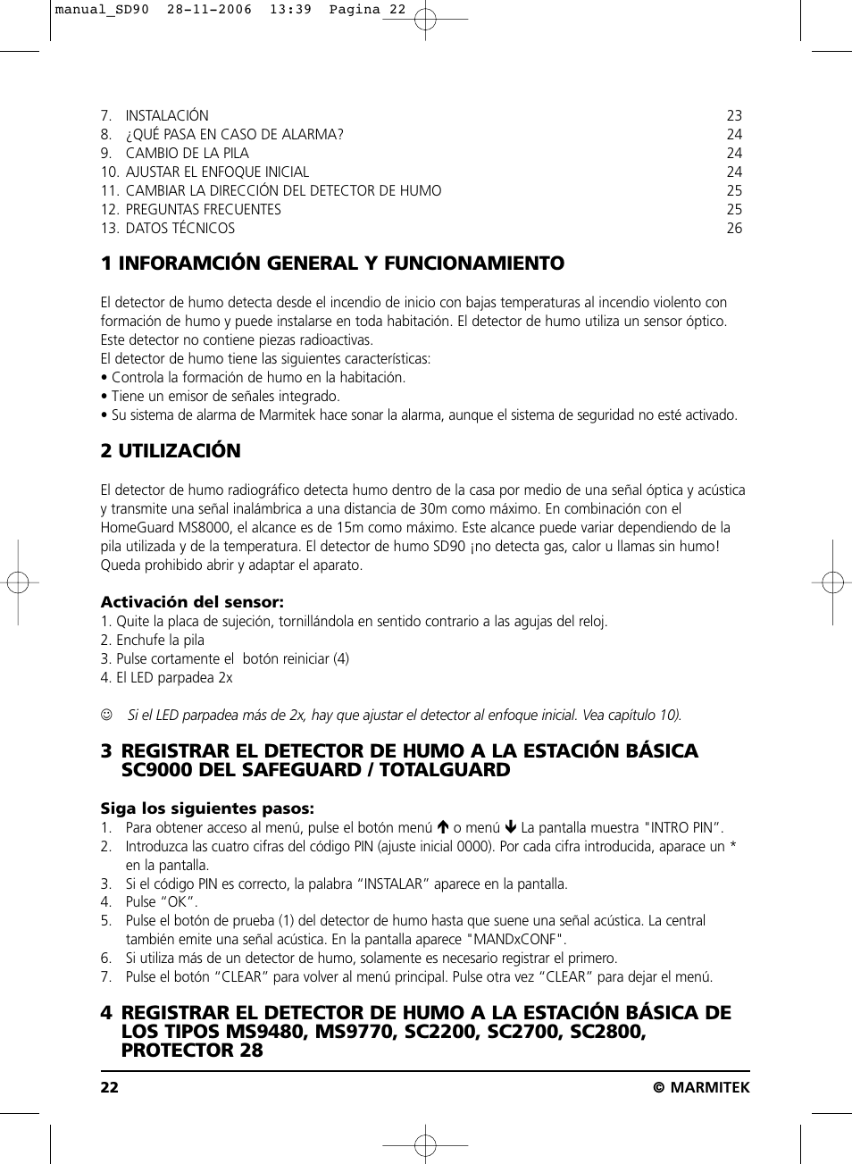 1 inforamción general y funcionamiento, 2 utilización | Marmitek SD90 User Manual | Page 22 / 40