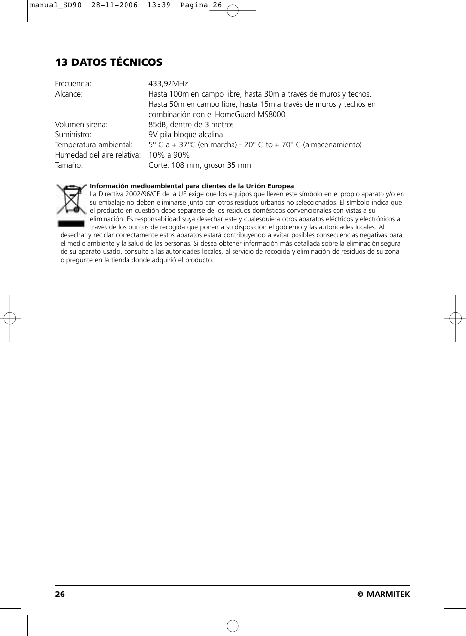 13 datos técnicos | Marmitek SD90 User Manual | Page 26 / 40