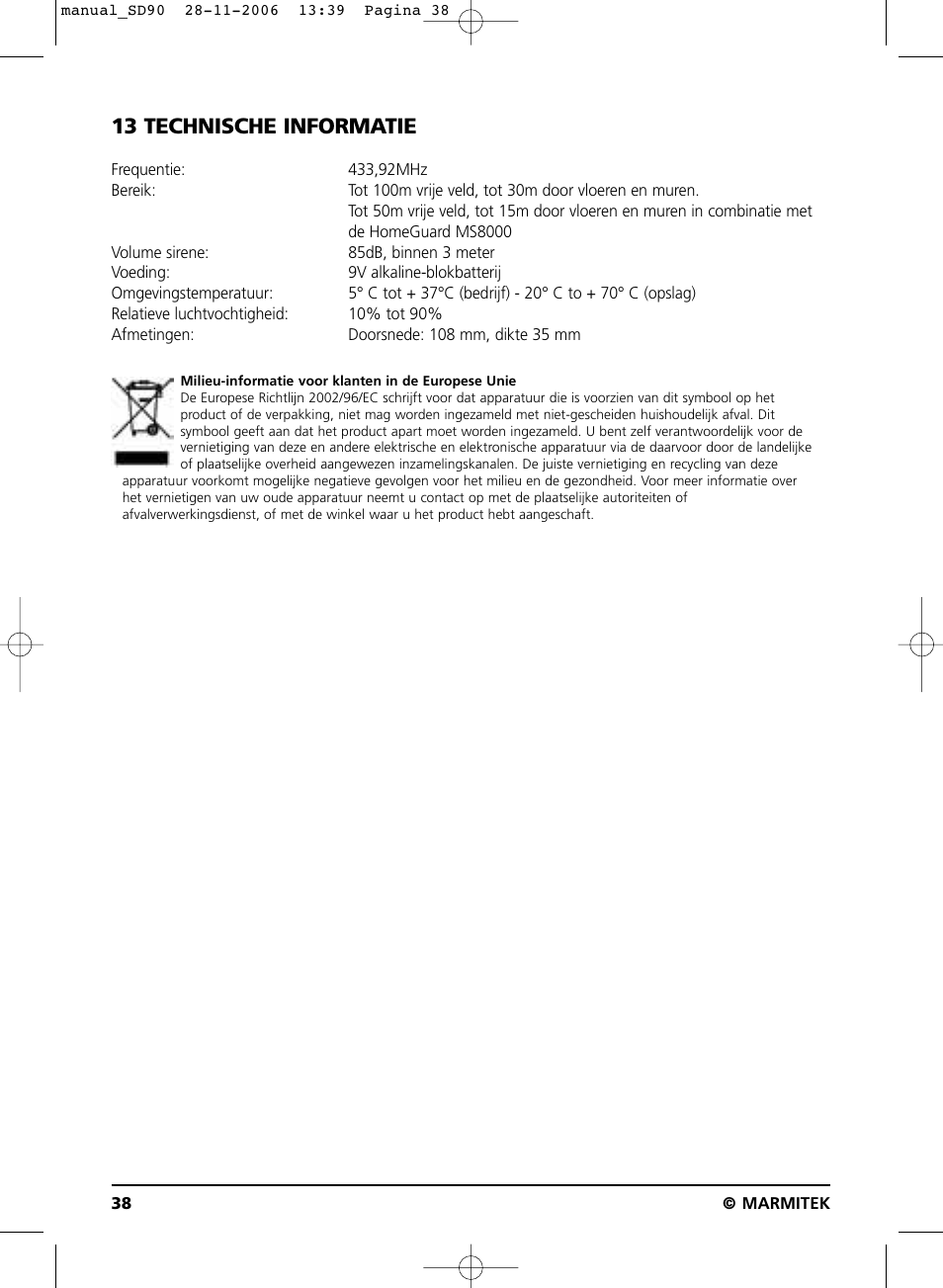 13 technische informatie | Marmitek SD90 User Manual | Page 38 / 40