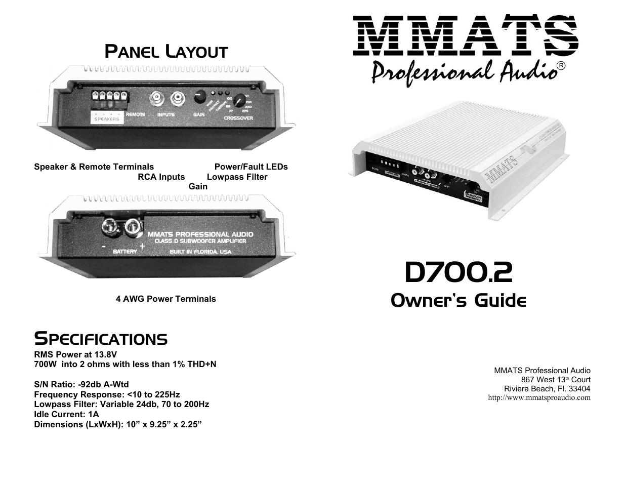 MMATS Professional Audio D700.2 User Manual | 2 pages