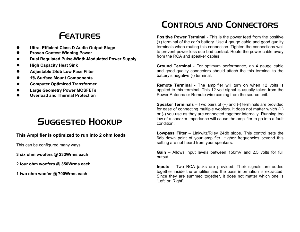 Features, Suggested hookup | MMATS Professional Audio D700.2 User Manual | Page 2 / 2