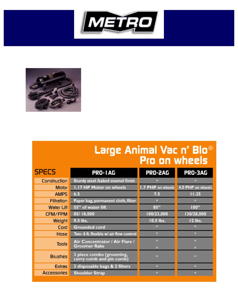 Metro DataVac PRO-2AG User Manual | 1 page