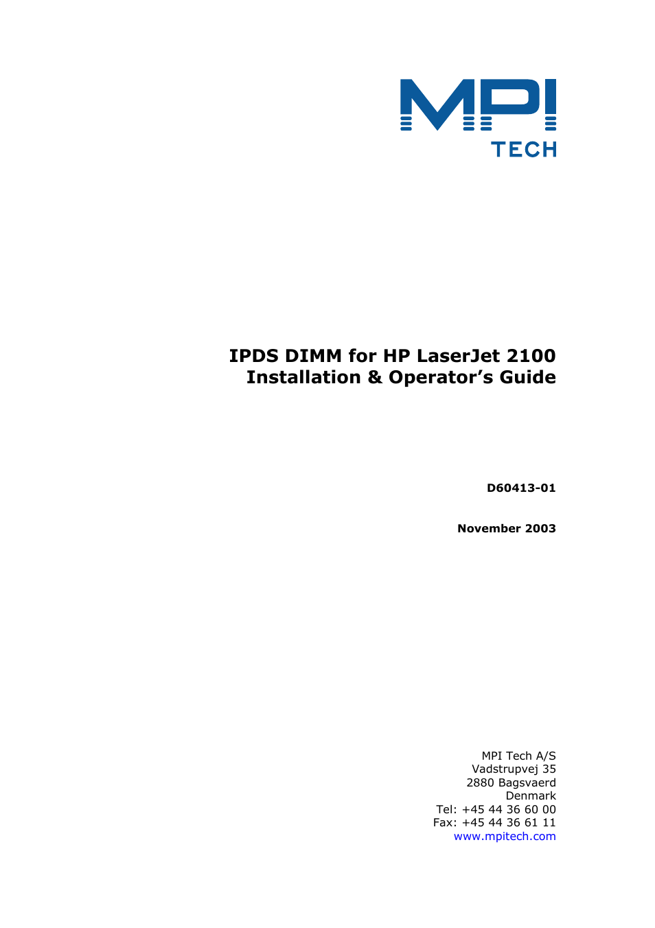 MPI Technologies LaserJet 2100 User Manual | 40 pages