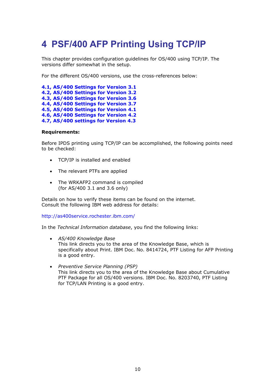 Psf/400 afp printing using tcp/ip, 4 psf/400 afp printing using tcp/ip | MPI Technologies LaserJet 2100 User Manual | Page 10 / 40