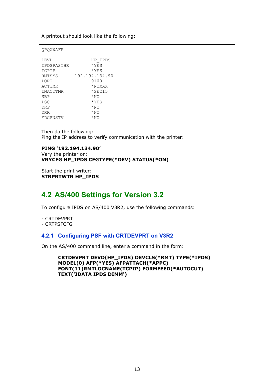 As/400 settings for version 3.2, Configuring psf with crtdevprt on v3r2, 2, as/400 settings for version 3.2 | MPI Technologies LaserJet 2100 User Manual | Page 13 / 40