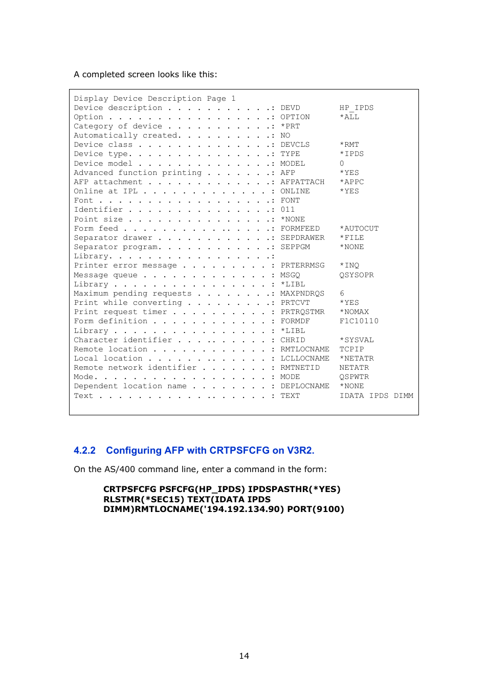 Configuring afp with crtpsfcfg on v3r2 | MPI Technologies LaserJet 2100 User Manual | Page 14 / 40