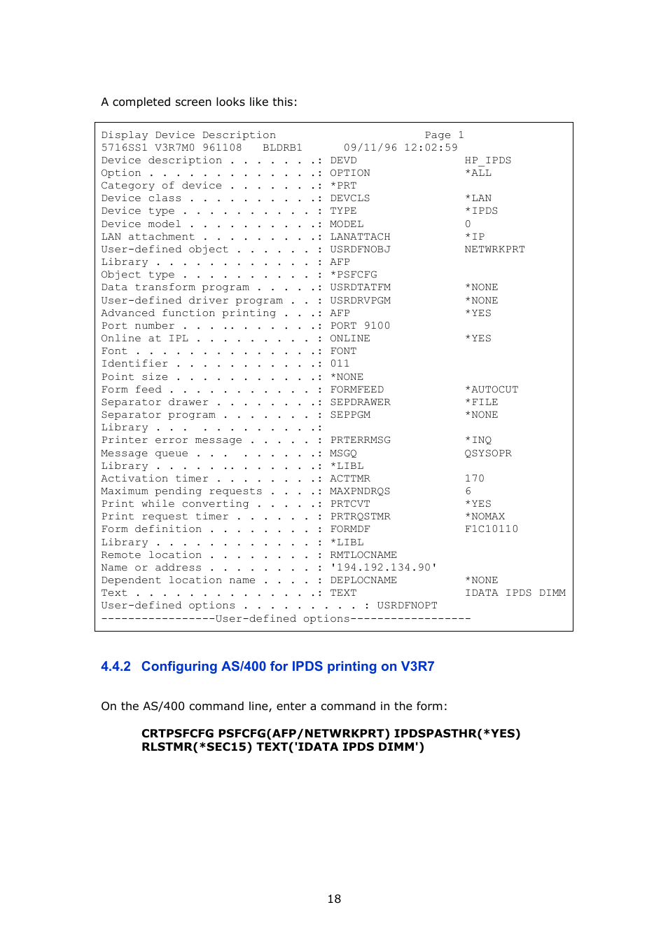 Configuring as/400 for ipds printing on v3r7 | MPI Technologies LaserJet 2100 User Manual | Page 18 / 40