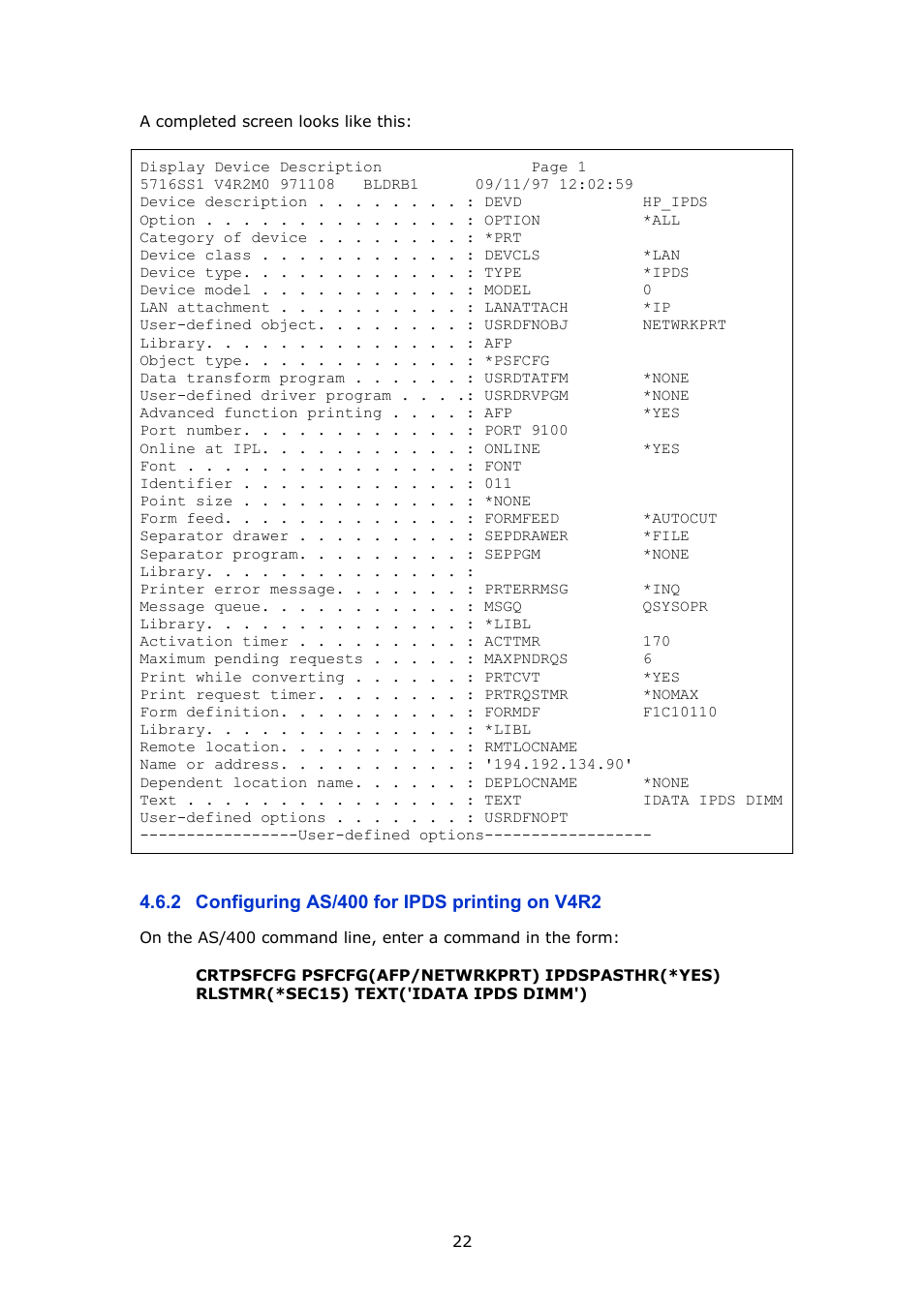 Configuring as/400 for ipds printing on v4r2 | MPI Technologies LaserJet 2100 User Manual | Page 22 / 40