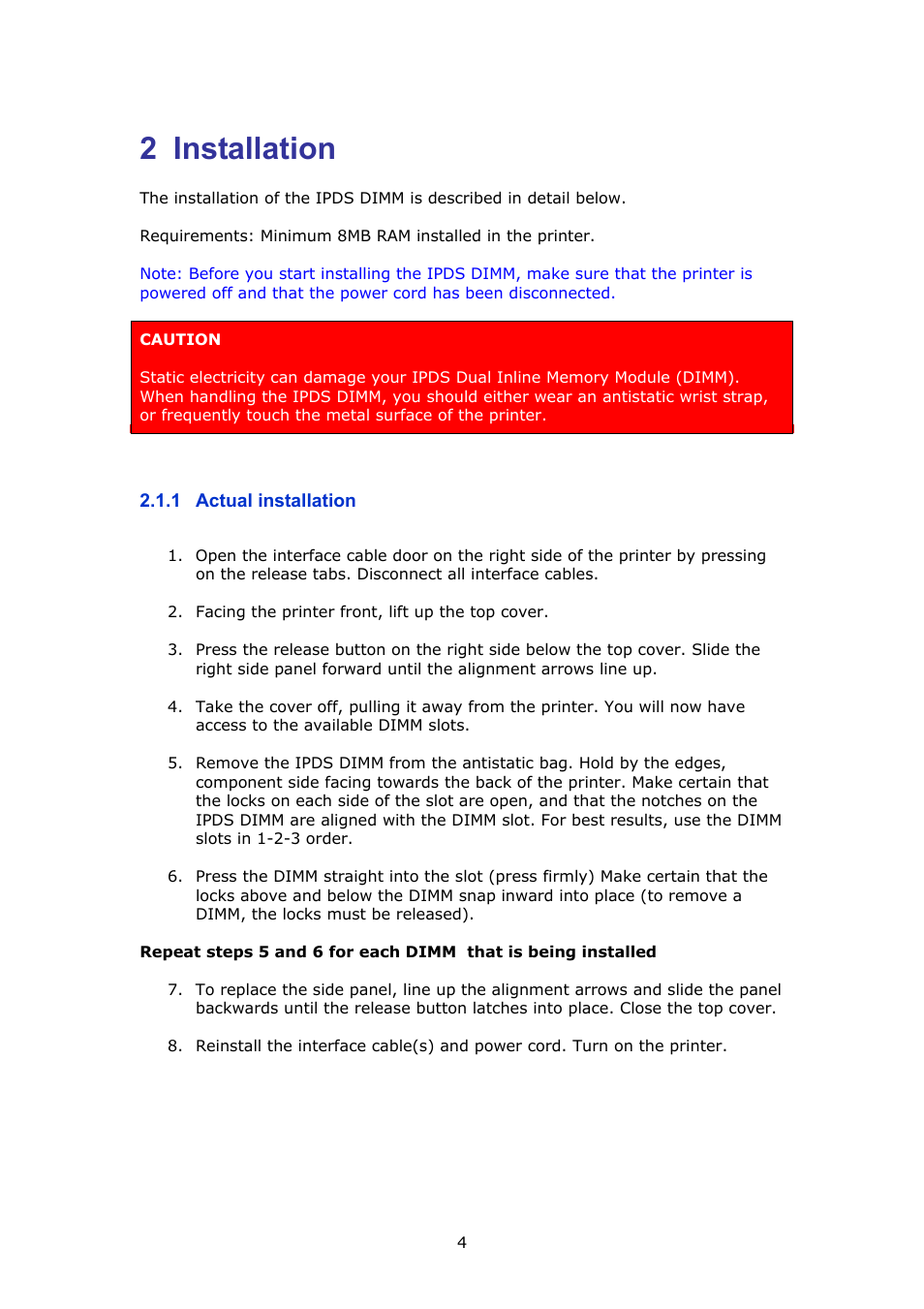 Installation, Actual installation, 2 installation | MPI Technologies LaserJet 2100 User Manual | Page 4 / 40