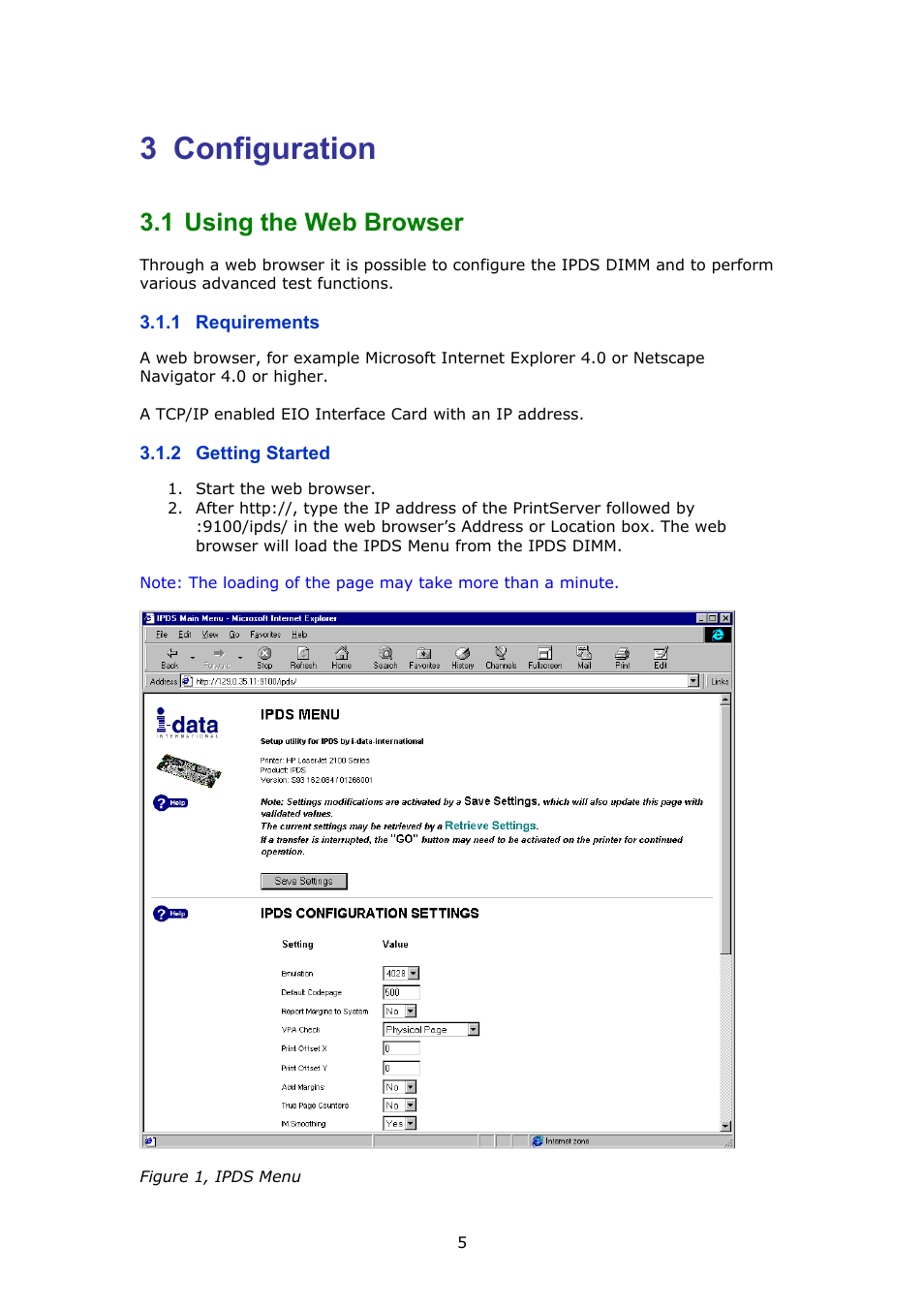 Configuration, Using the web browser, Requirements | Getting started, 3 configuration, 1 using the web browser | MPI Technologies LaserJet 2100 User Manual | Page 5 / 40
