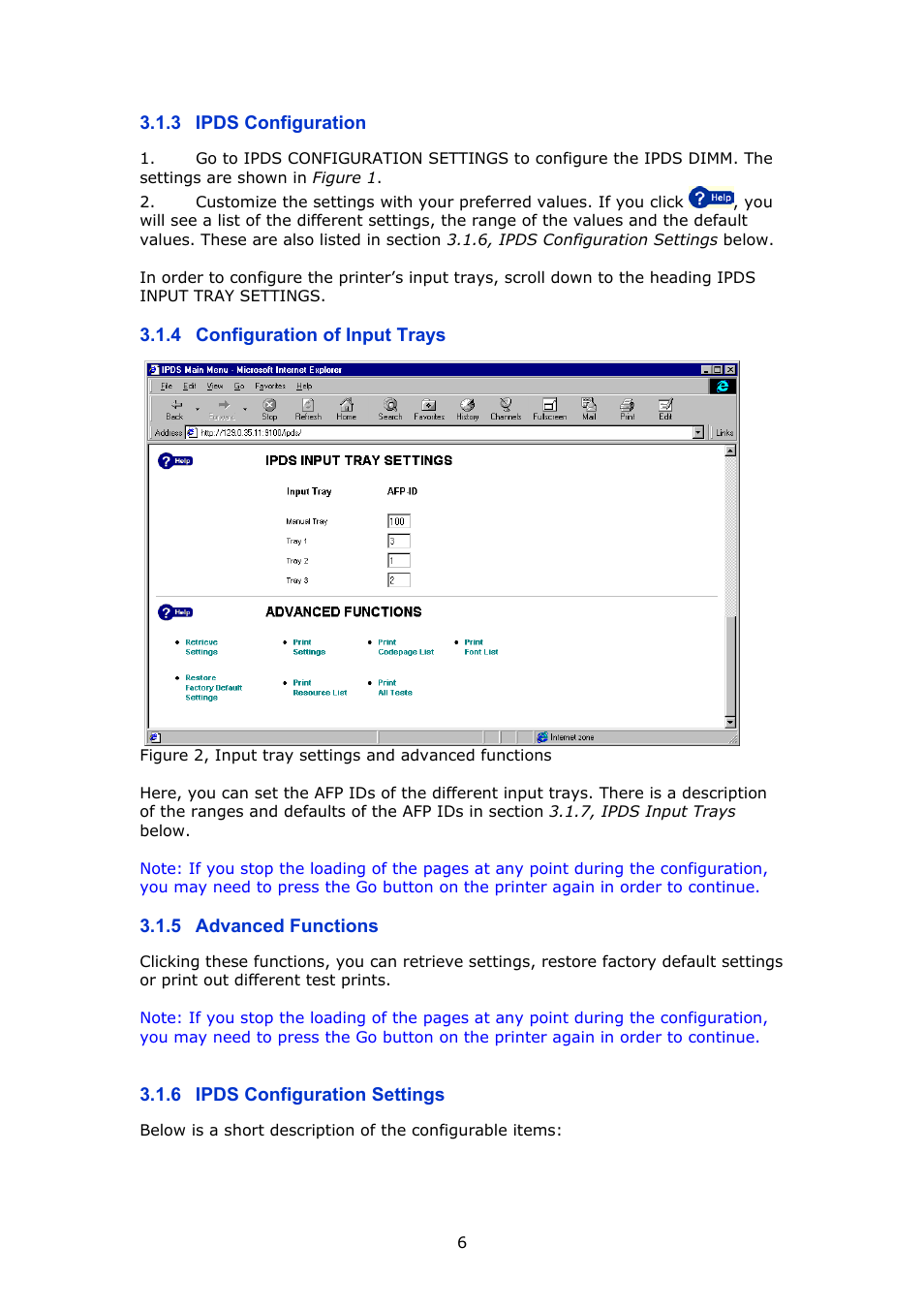 Ipds configuration, Configuration of input trays, Advanced functions | Ipds configuration settings | MPI Technologies LaserJet 2100 User Manual | Page 6 / 40