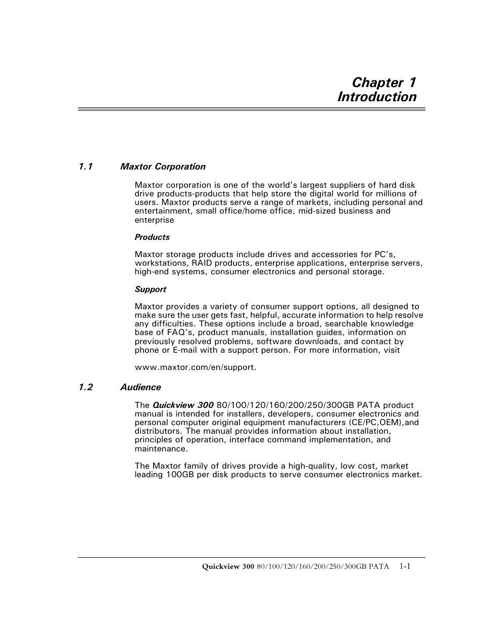 Chapter 1 introduction | Maxtor QUICKVIEW 300 User Manual | Page 10 / 73