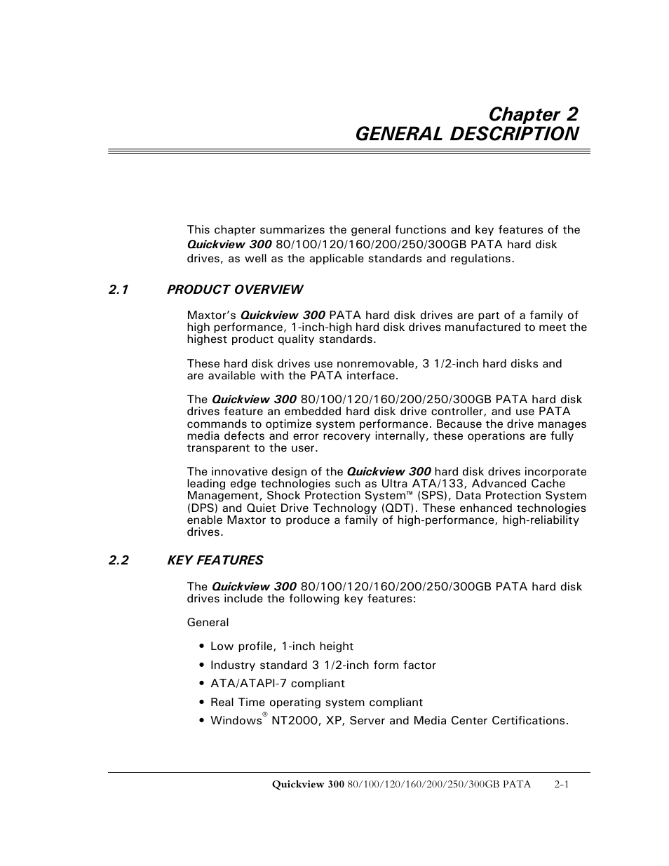 Chapter 2 general description | Maxtor QUICKVIEW 300 User Manual | Page 14 / 73