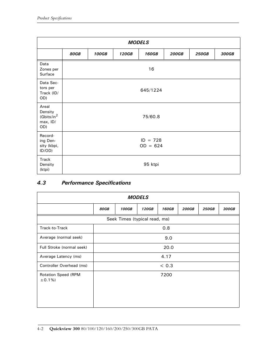 3 performance specifications | Maxtor QUICKVIEW 300 User Manual | Page 34 / 73