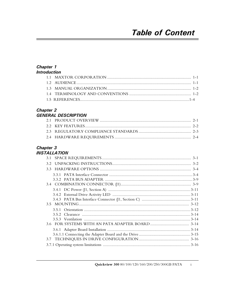 Table of content | Maxtor QUICKVIEW 300 User Manual | Page 5 / 73