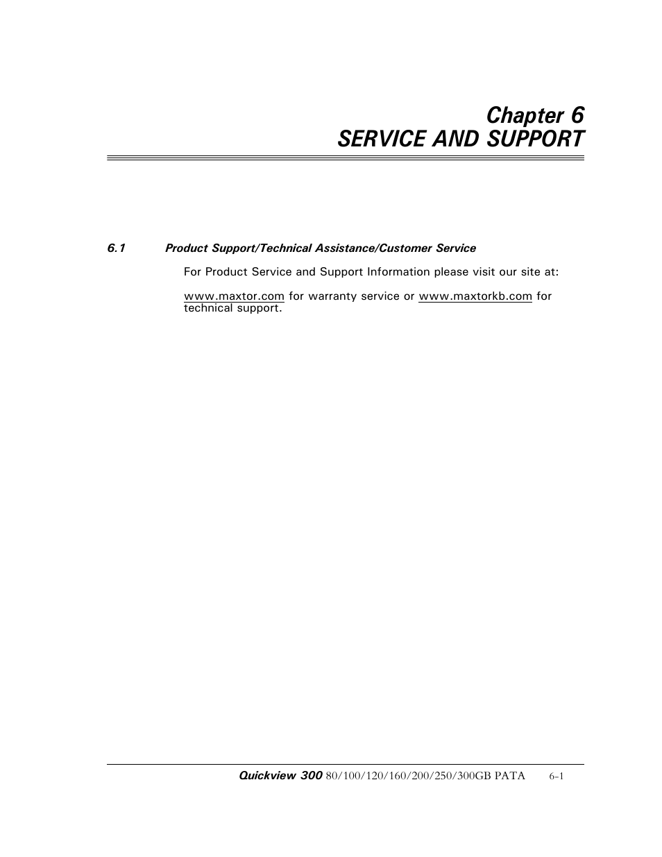 Chapter 6 service and support | Maxtor QUICKVIEW 300 User Manual | Page 59 / 73