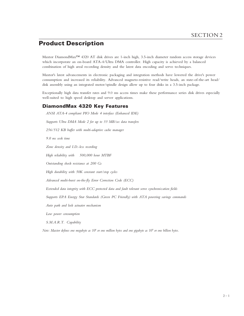 Product description, Diamondmax 4320 key features | Maxtor 4320 User Manual | Page 12 / 71