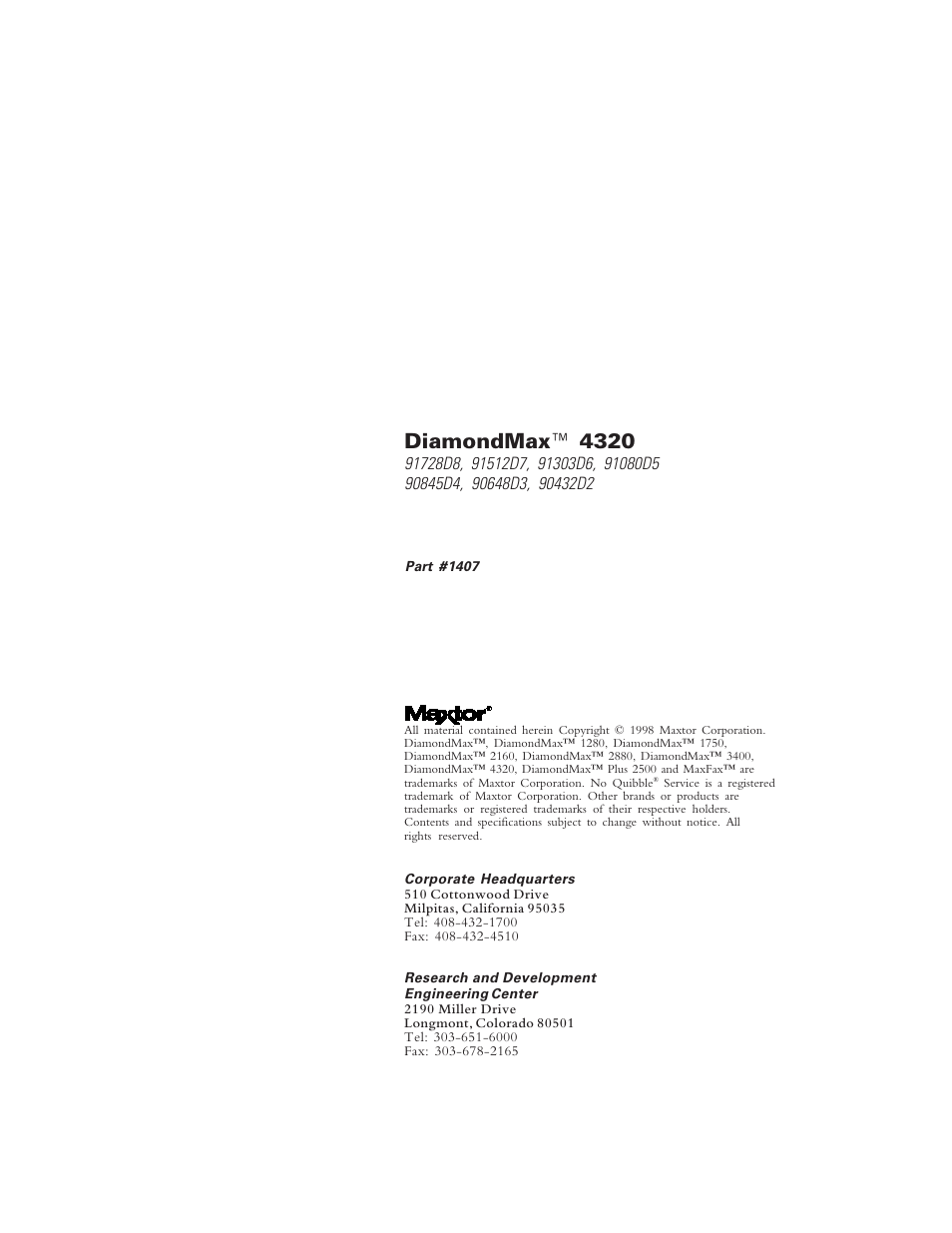 Diamondmax ™ 4320 | Maxtor 4320 User Manual | Page 2 / 71