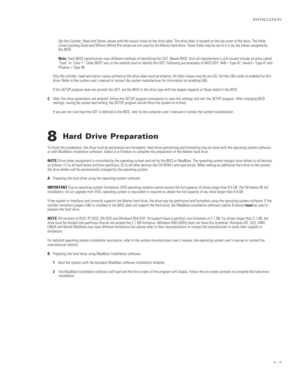 Hard drive preparation | Maxtor 4320 User Manual | Page 31 / 71