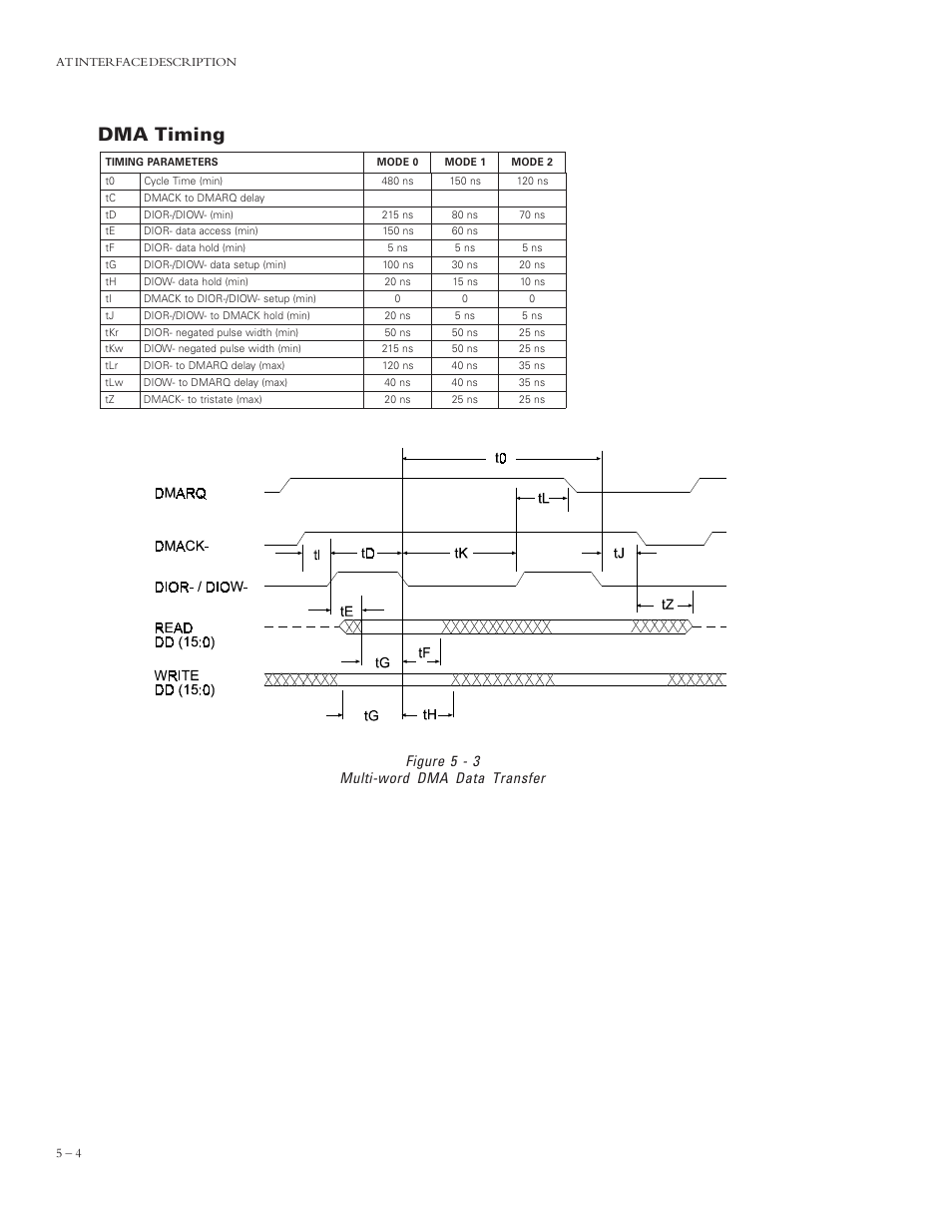 Dma timing, Figure 5 - 3 multi-word dma data transfer | Maxtor 4320 User Manual | Page 36 / 71