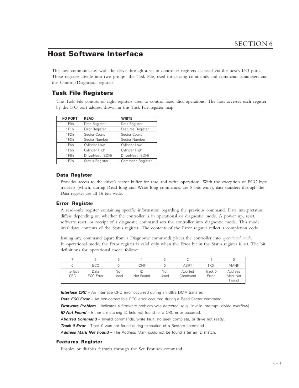 Host software interface, Task file registers | Maxtor 4320 User Manual | Page 43 / 71