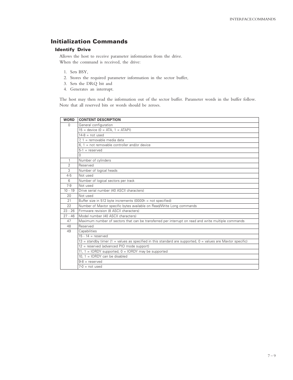 Initialization commands | Maxtor 4320 User Manual | Page 57 / 71