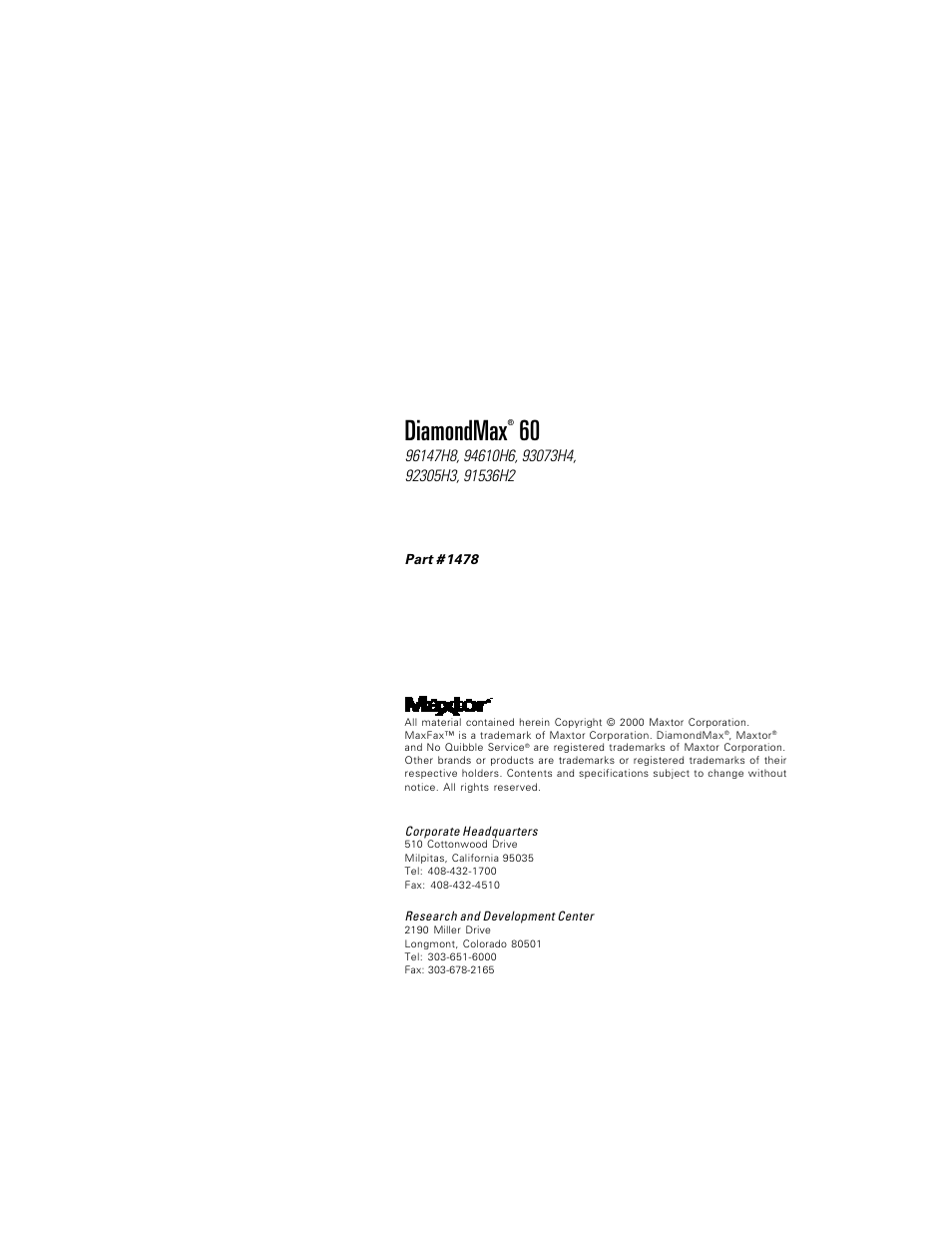 Maxtor DIAMONDMAX 91536H2 User Manual | 63 pages