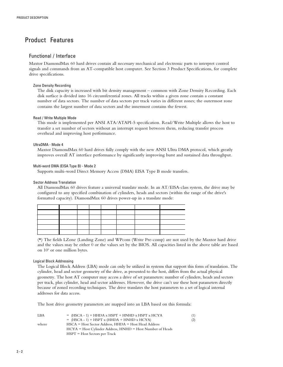Product features, Functional / interface, Or one million bytes | Maxtor DIAMONDMAX 91536H2 User Manual | Page 11 / 63
