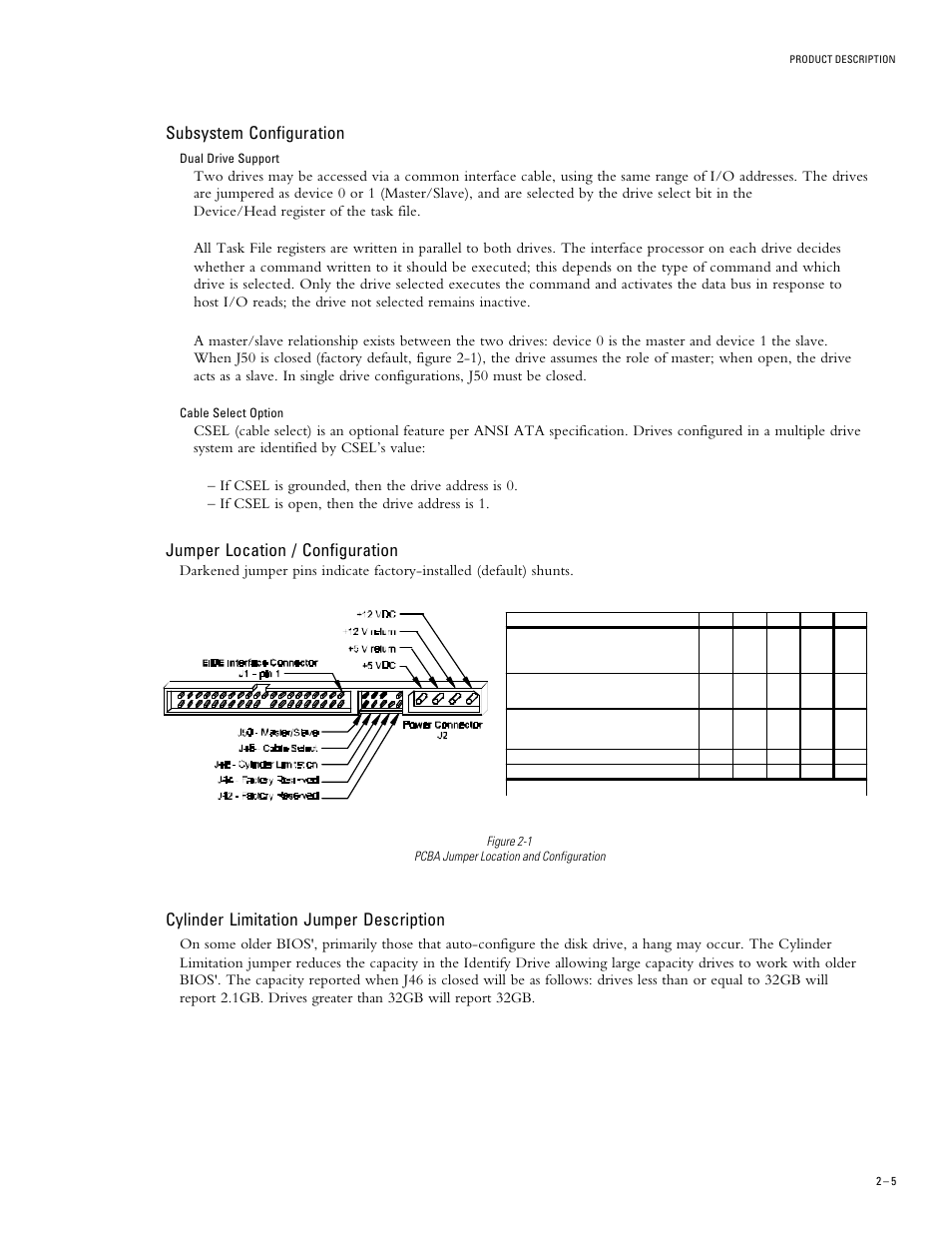 Cylinder limitation jumper description, Subsystem configuration, Jumper location / configuration | Maxtor DIAMONDMAX 91536H2 User Manual | Page 14 / 63
